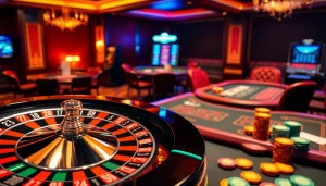 Experience thrilling online gaming at https://sa88.it.com/ with a luxurious casino scene of roulette and poker.