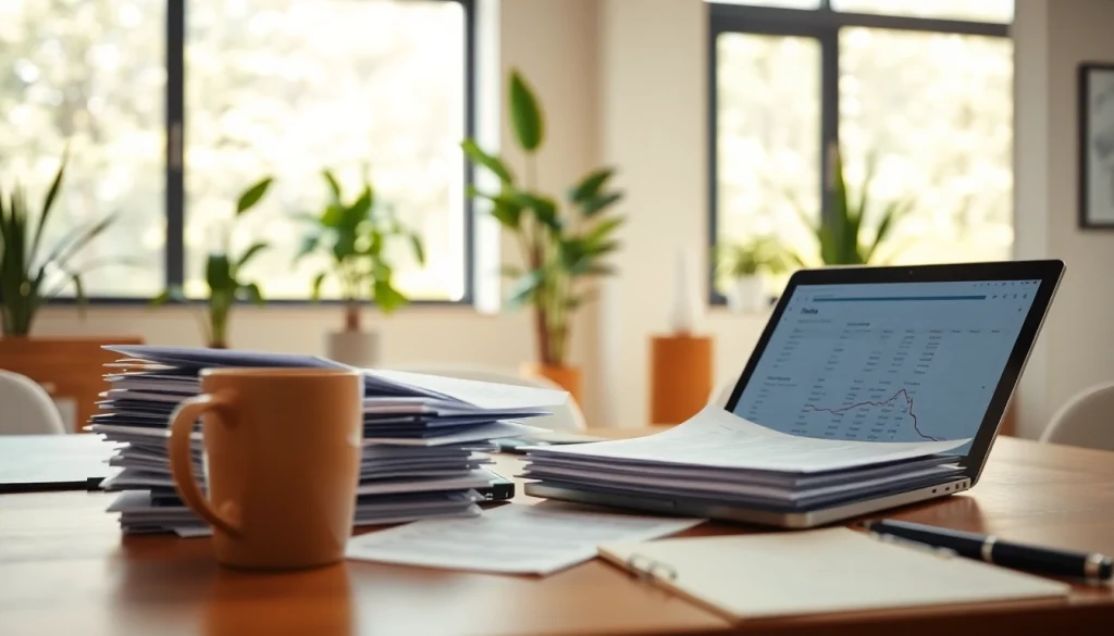 Prepare tax season documents efficiently in a vibrant office setting.