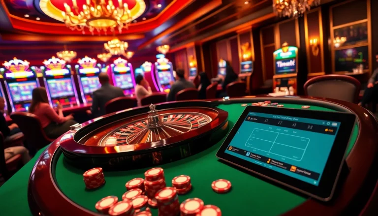 Players engaging in a thrilling roulette game at https://rr88.navy/, surrounded by modern casino elements.