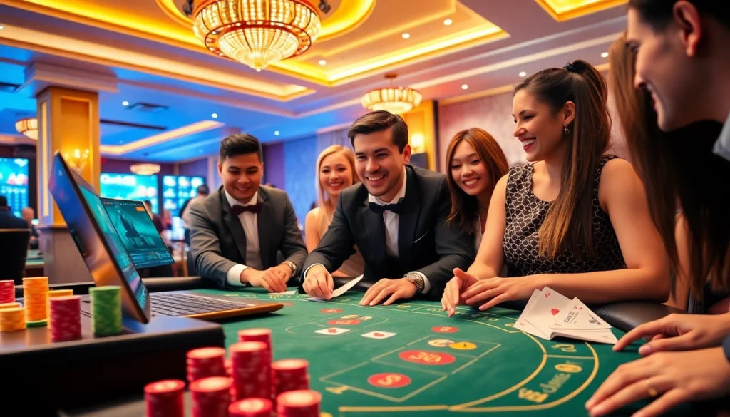 GG88 players enjoying a thrilling blackjack game at a modern online casino.