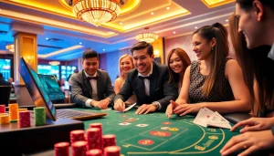 GG88 players enjoying a thrilling blackjack game at a modern online casino.