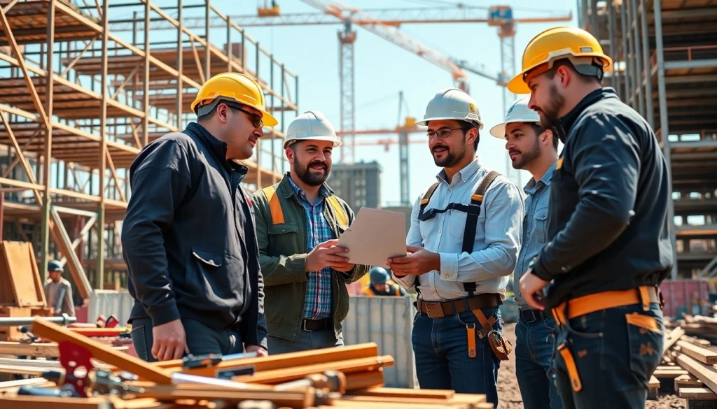 Team of experts in the construction association south carolina collaborating on a bustling site.