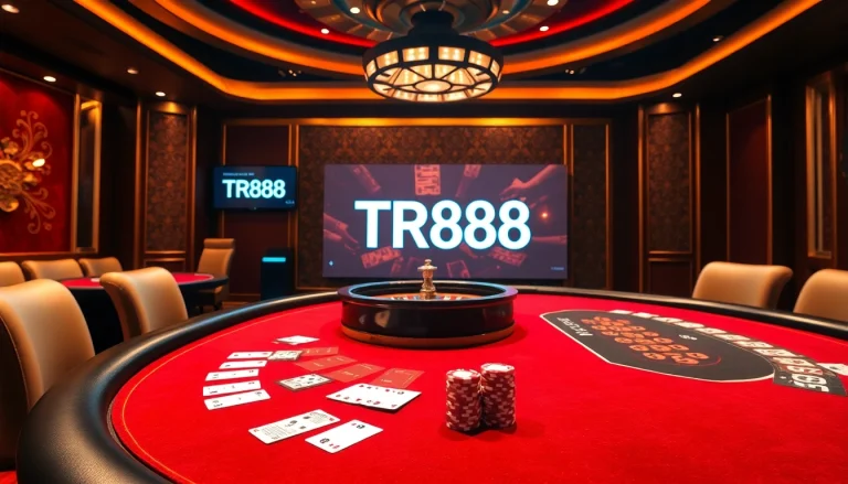 Engaging gamblers at a high-stakes casino table featuring TR88-themed elements and luxurious decor.