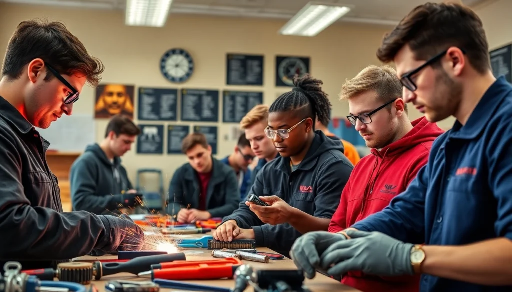 Students learning hands-on skills at a Trade School In Tennessee, showcasing collaboration and vocational training.