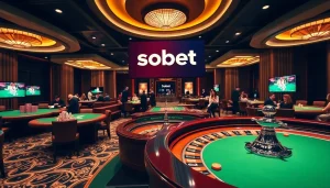 Link alternatif sbobet engaged in online sports betting within a luxurious casino atmosphere.