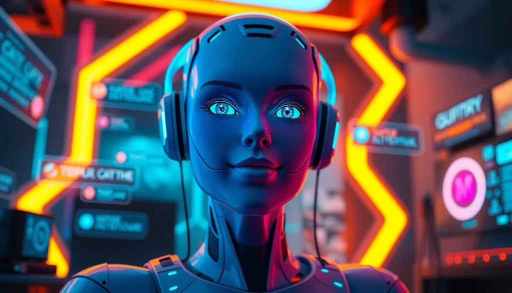 Engaging NSFW character AI interface with vibrant colors and futuristic design elements.