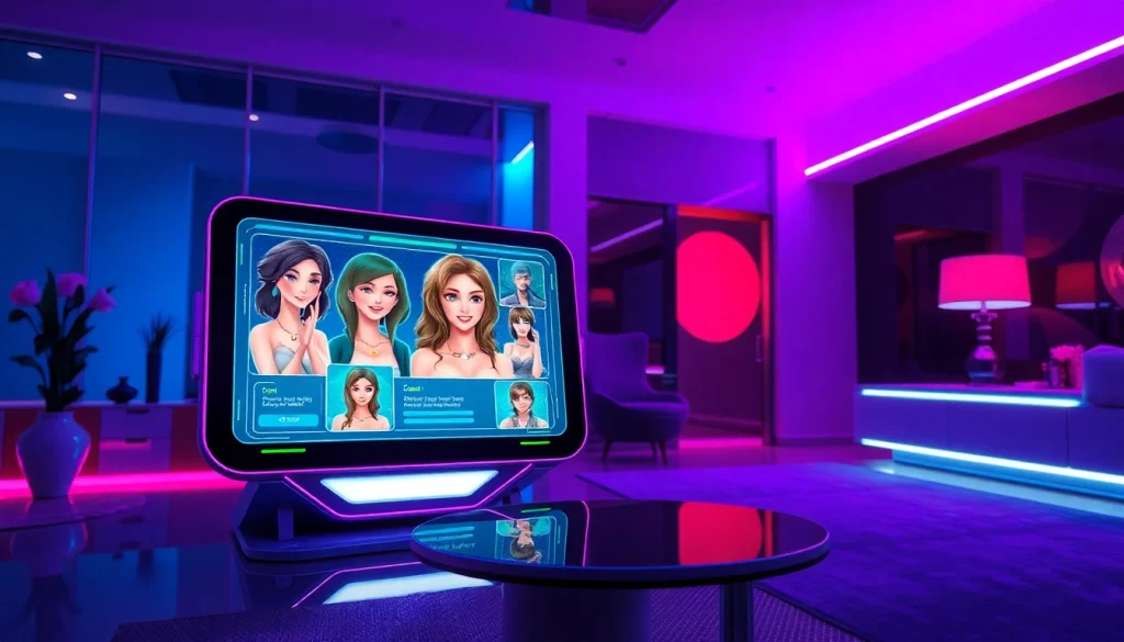 Immersive NSFW AI chat interface featuring animated characters and modern tech.