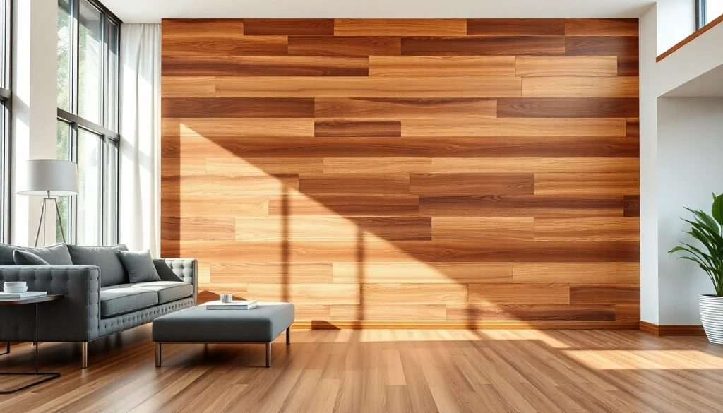 Enhance your space with beautiful hardwood wall planks creating a modern living room ambiance.