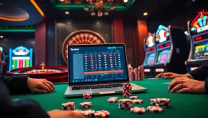 Engaging sbobet online betting interface in a luxurious casino setting with vibrant elements.