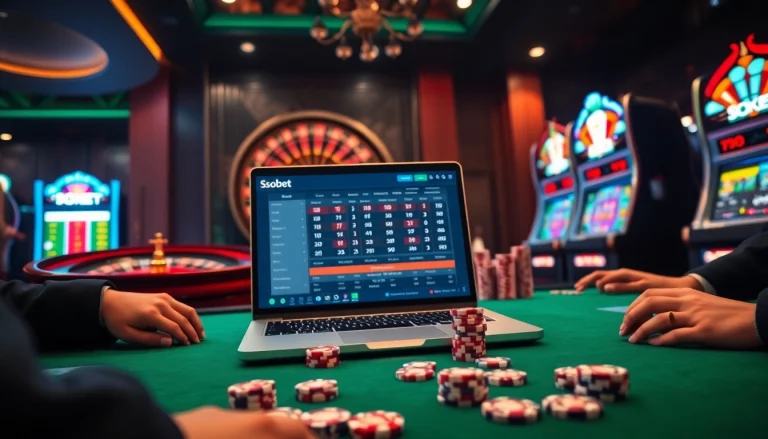 Engaging sbobet online betting interface in a luxurious casino setting with vibrant elements.