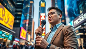 Capture the essence of Usa Today with a journalist reporting in an urban newsroom.