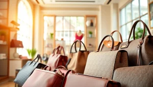 명품 이미테이션 핸드백이 매력적인 부티크에서 전시되는 모습