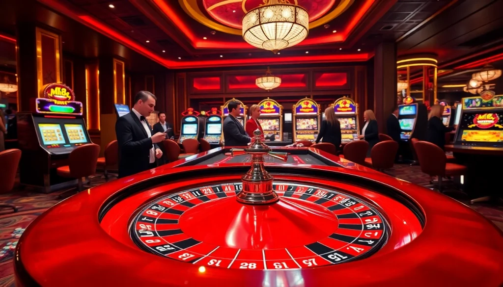 Experience thrilling roulette action at MK8.COM amidst a vibrant casino atmosphere.
