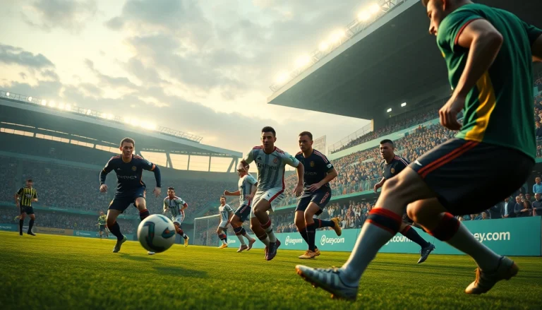 Experience the intensity of ฟุตบอลคืนนี้ with professional players in action under stadium lights.