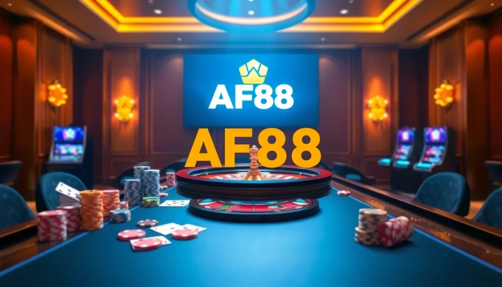 Engaging scene of online gambling with AF88 logo on digital interface, showcasing casino excitement.