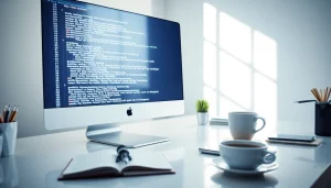 Analyze meta tags on an HTML code screen in a bright digital marketing workspace.