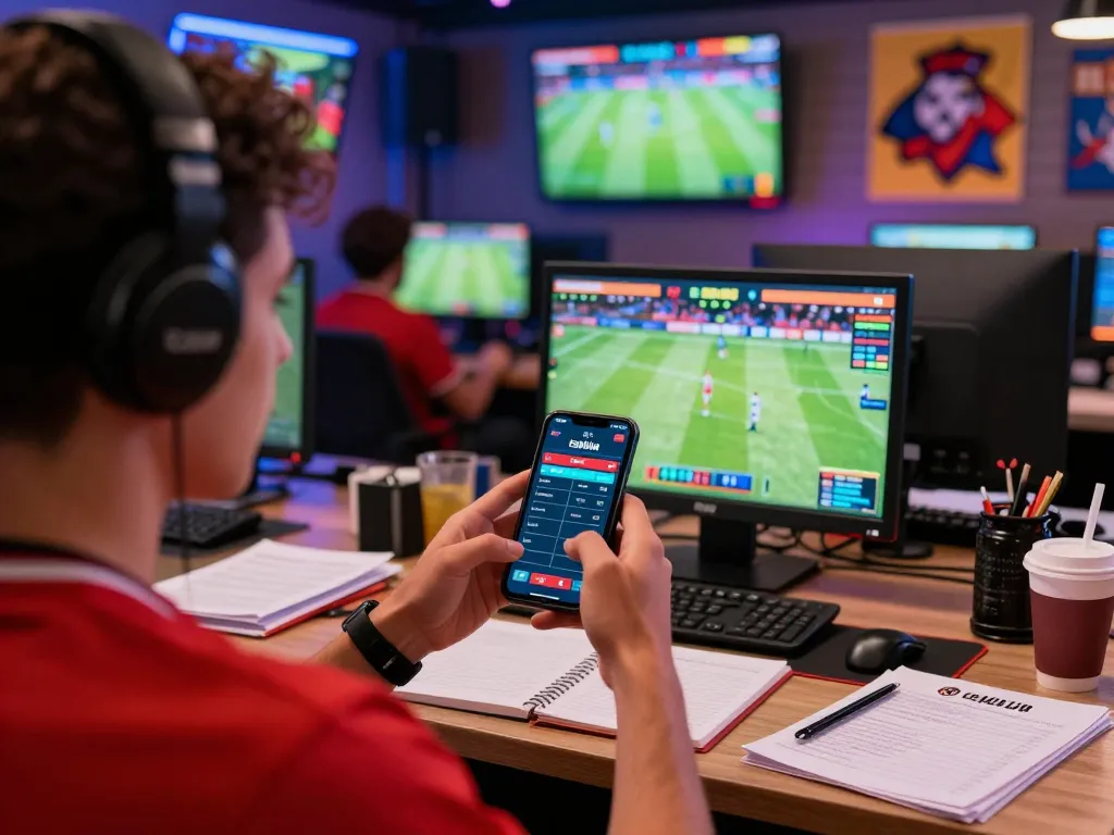 Cakhia sports betting excitement with live betting interface on smartphone amidst focused ambiance.