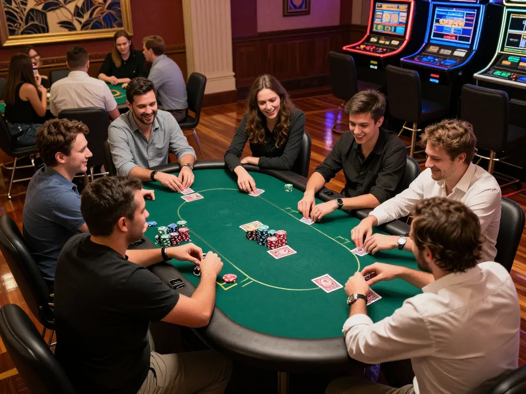 Engaging scene of a poker game at a casino, showcasing giường bệnh nhân players competing and enjoying their strategies with vibrant atmosphere.