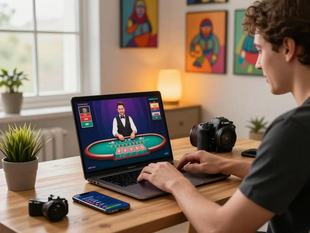 Engaging online baccarat gaming setup in a cozy home office