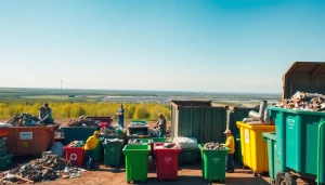 Workers handling materials at the cold lake dump site, showcasing waste management efforts.