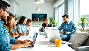 Showcasing web design essex for small business in a vibrant collaborative office setting.