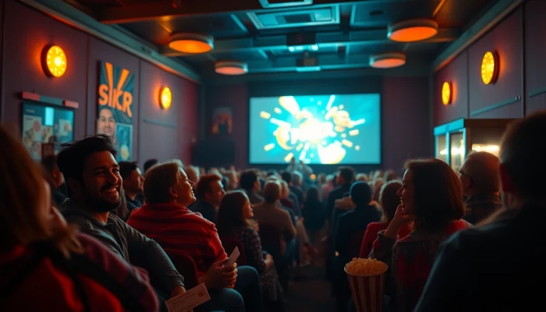 รับชมและดูหนังออนไลน์ในโรงภาพยนตร์ที่เต็มไปด้วยคนดูที่ตื่นเต้น