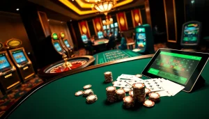 Engaging gambling action at https://mm88.br.com/, featuring a vibrant casino table with poker chips.
