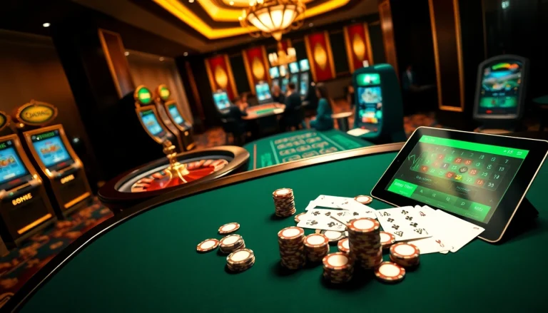 Engaging gambling action at https://mm88.br.com/, featuring a vibrant casino table with poker chips.
