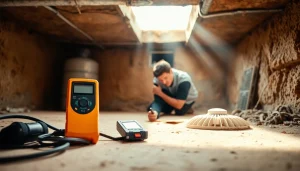 Crawl Space Restoration with a technician inspecting moisture levels in a clean environment.