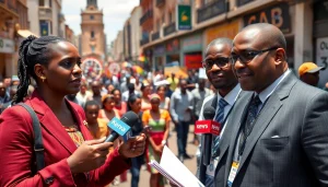 Engaging journalists capturing events as part of Kenya News Today on a busy Nairobi street.