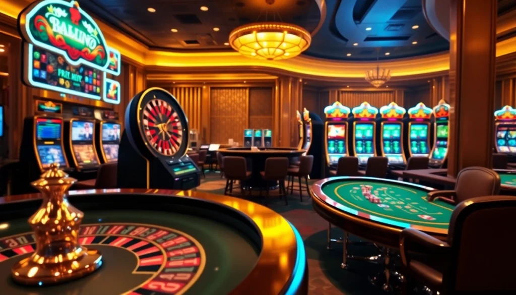 Vivez l'excitation du casino en ligne avec des machines à sous vibrantes et une roue de roulette en rotation.