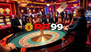 Engaging gambling scene at RR99 casino with roulette table and excited players.