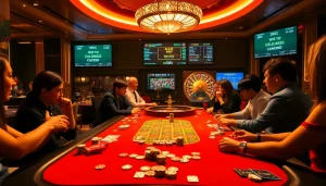 Engaging players at a luxurious casino table showcasing KJ C excitement and vibrant action.