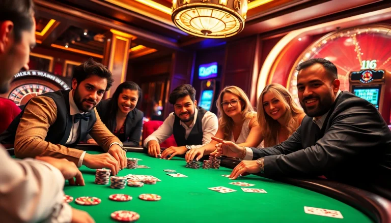 Players engaging in an intense game of idn poker at a luxurious casino table with vibrant chips.