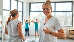 Engaging scene of griesbach physiotherapy in action, showcasing a therapist supporting an athlete.
