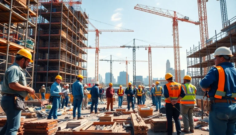 Engaging construction scene showcasing active workers and equipment at a construction site.
