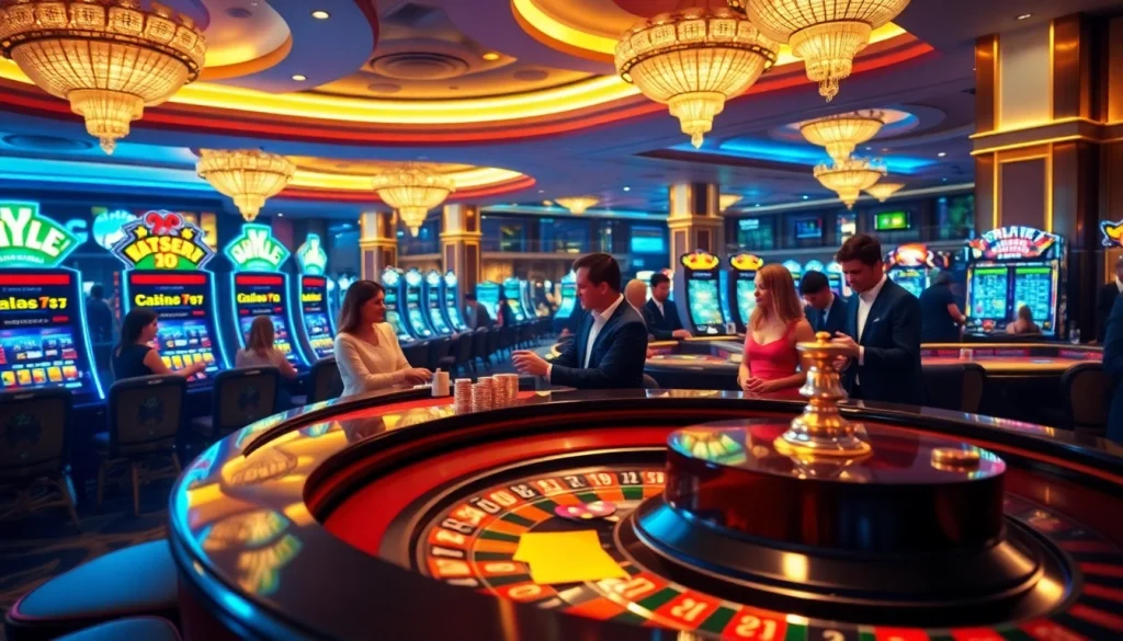 Engaging scene at jun88site.com featuring vibrant roulette and card games in a luxurious casino setting.