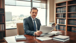 Grand Junction Personal Injury Lawyer reviewing documents in a professional office setting.