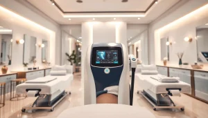 What is the best cavitation machine displayed in a modern, professional salon setting, showcasing advanced technology and a welcoming ambiance.