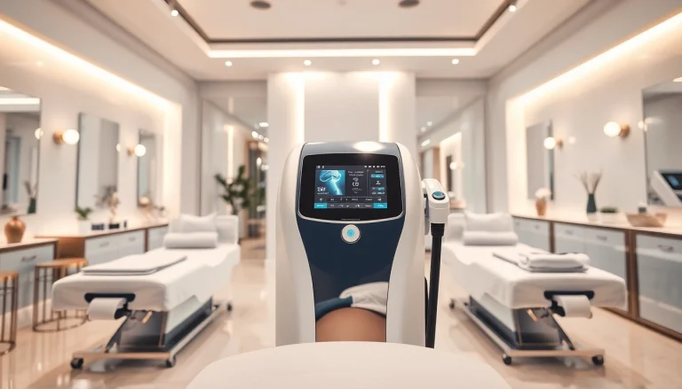 What is the best cavitation machine displayed in a modern, professional salon setting, showcasing advanced technology and a welcoming ambiance.