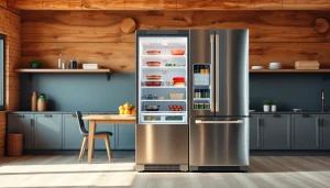 Sleek Refrigerator featuring organized storage in a bright modern kitchen.