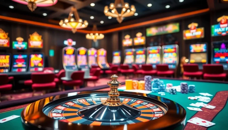 Experience elite gaming at Nhà cái uy tín QQ88 with lively casino tables and vibrant slot machines.