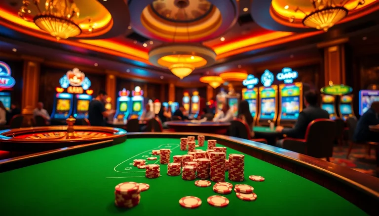 Experience the excitement at LC88's casino table with vibrant poker chips and thrilling games.