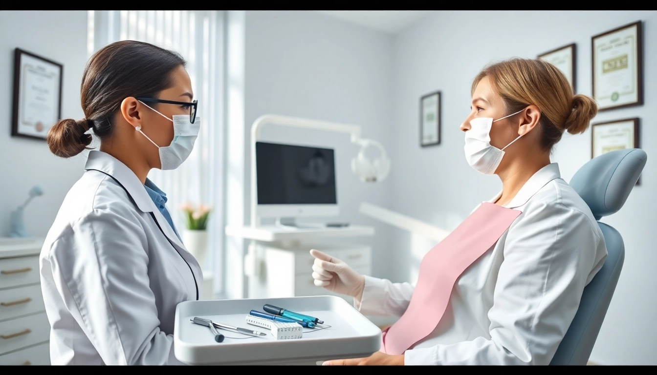 Dentist near Frankfort IL examining a patient in a modern clinic.