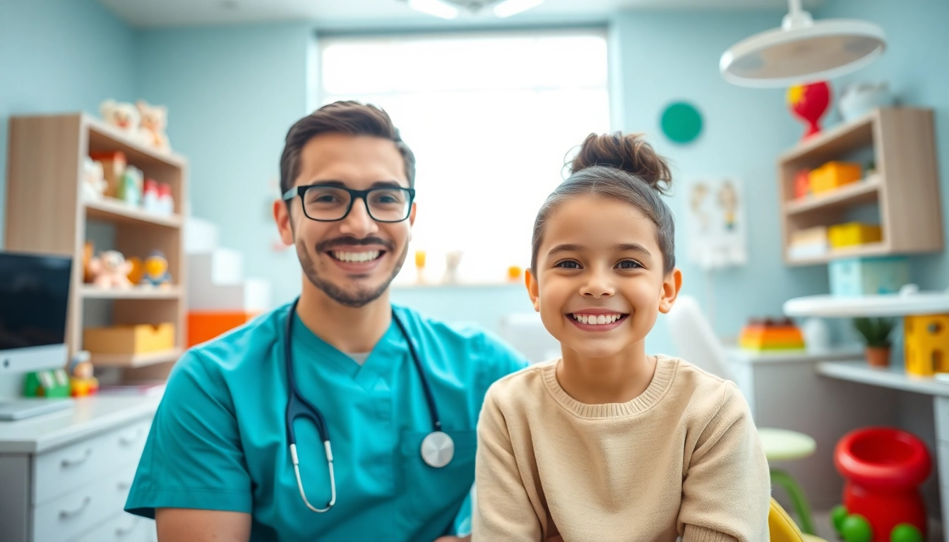 Children’s orthodontist Hawthorn engaging with a young patient in a colorful, welcoming dental office.