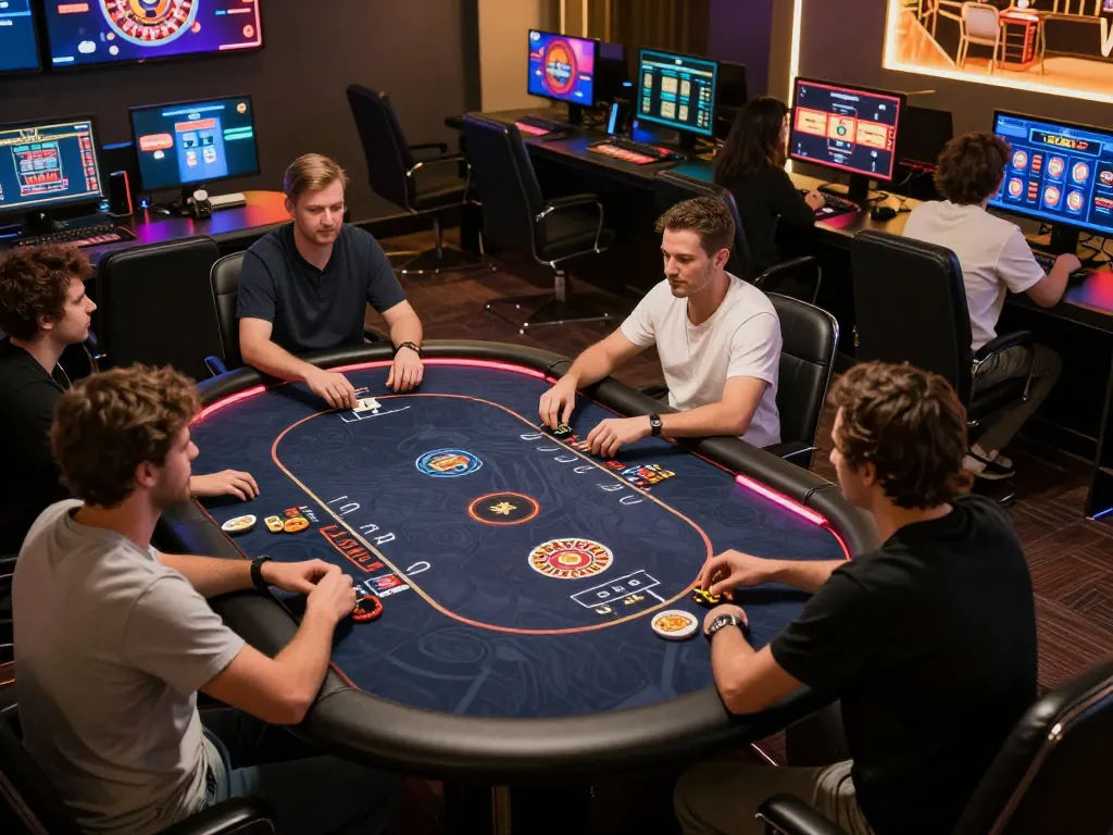 Engaged players strategizing at 678vip's professional online casino gaming setup.