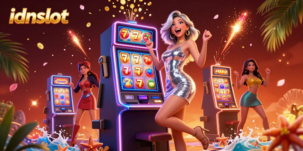Experience the thrill of idnslot with vibrant neon lights and jackpot celebrations.