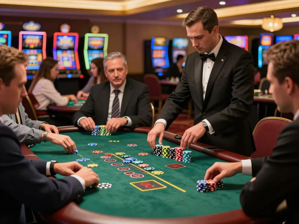 Exciting gameplay at Website Bet88 blackjack table with players betting and dealer managing cards.