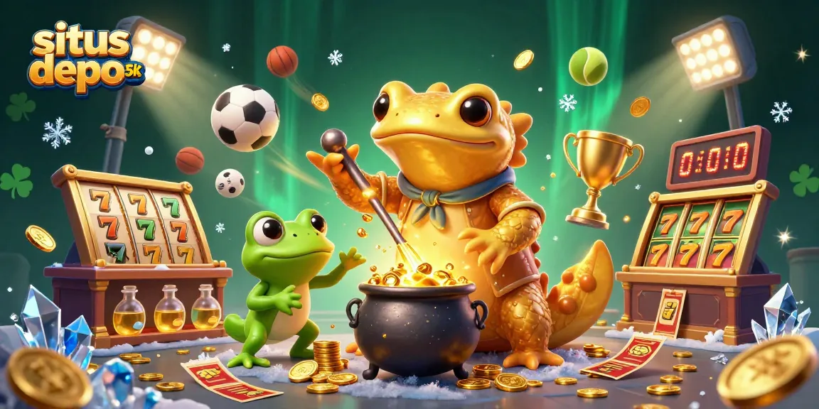 Engage in thrilling action at situs depo 5k with a vibrant scene of golden alchemy and exciting slots.