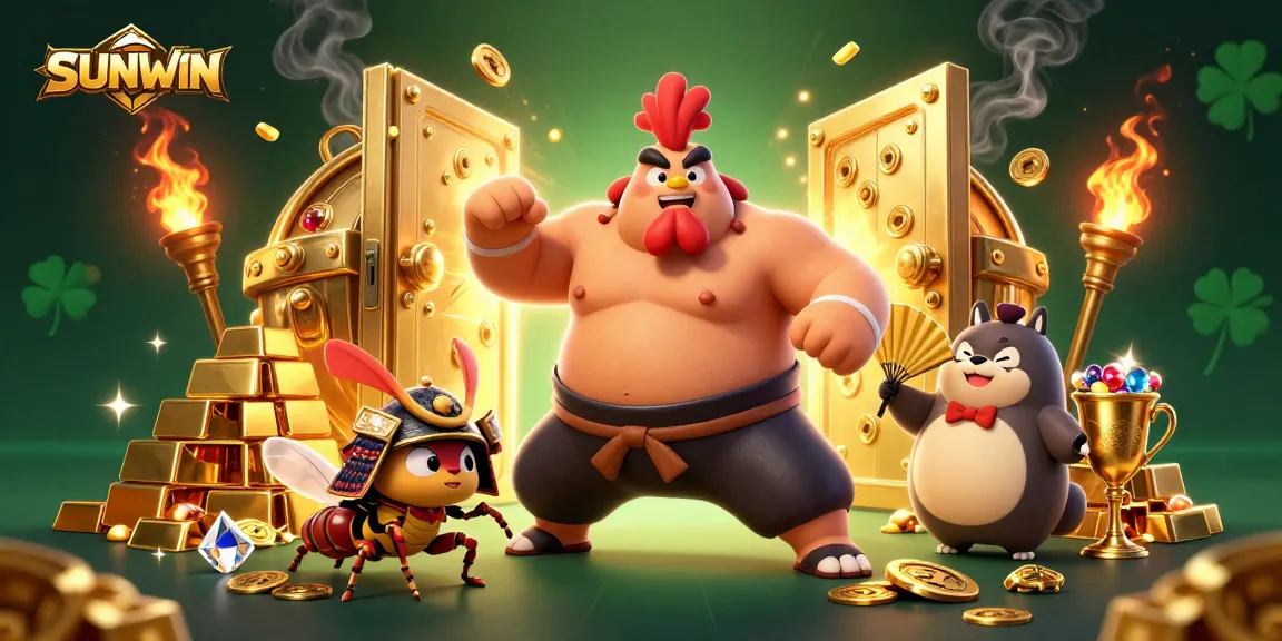 SUNWIN showcases an exciting 3D casino scene with vibrant characters and dynamic gold elements, engaging players in thrilling gameplay.